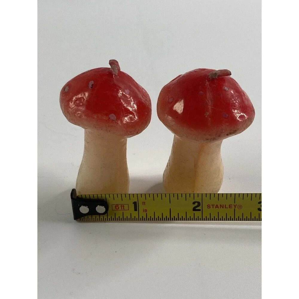 Vintage Mushroom Candles Set of 2 Red Toadstool Retro Cottagecore Decor MCM